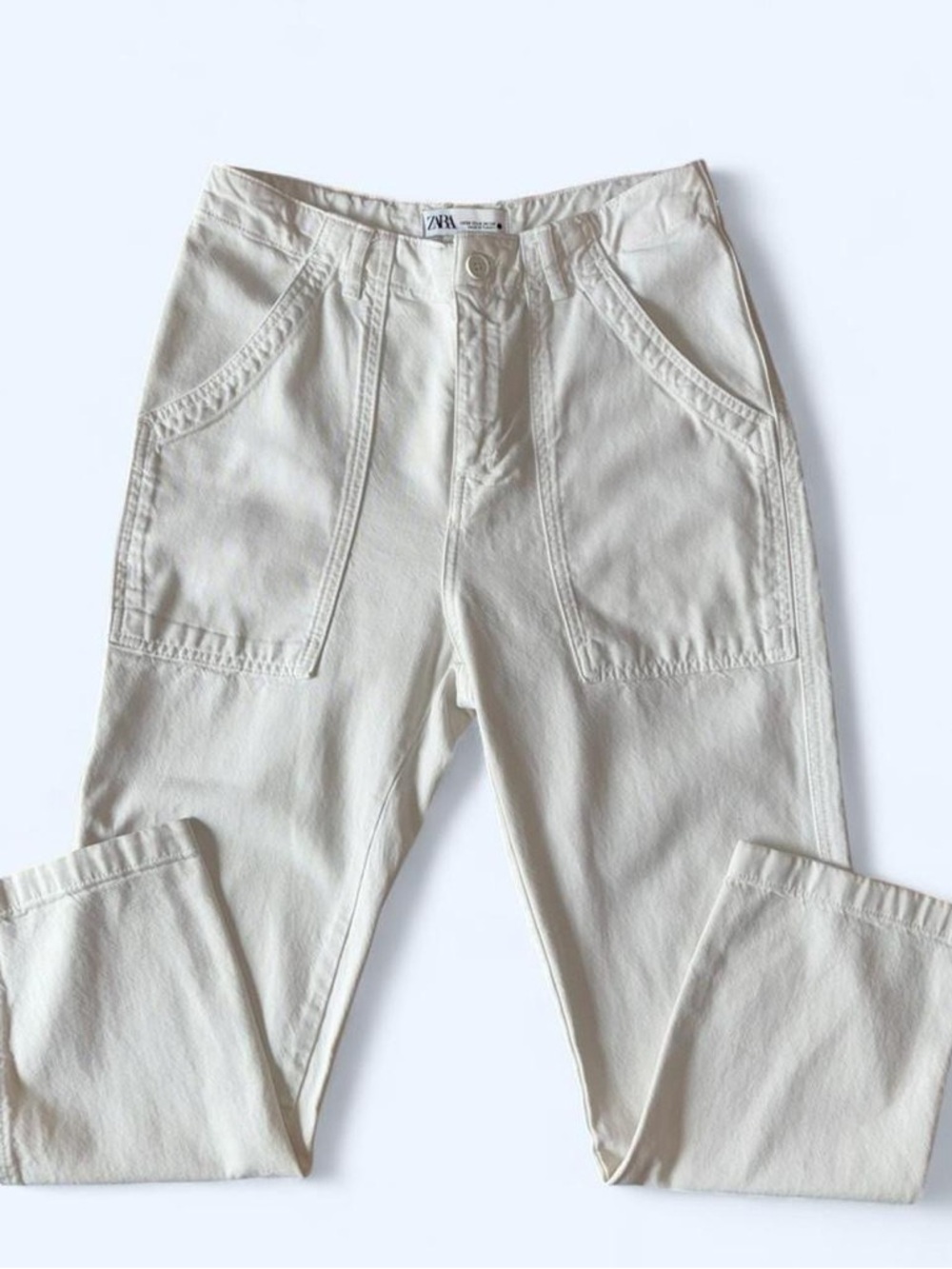 Zara White High-Rise Trousers, US6